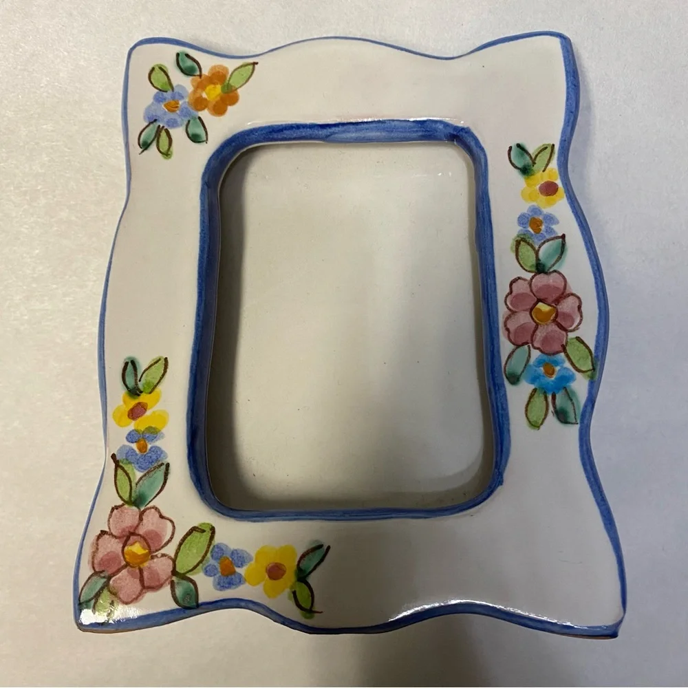 La Vietrese Italy Picture Frame Ceramic Hand Painted Colorful Floral Collectible